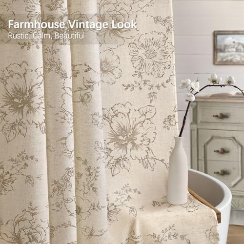 Farmhouse Floral Vintage Shower Curtain for Bathroom,Tan Taupe