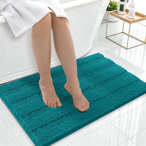 Smiry Thick Chenille Bathroom Rugs 36x24, Absorbent Bath Mat, Deep Lake
