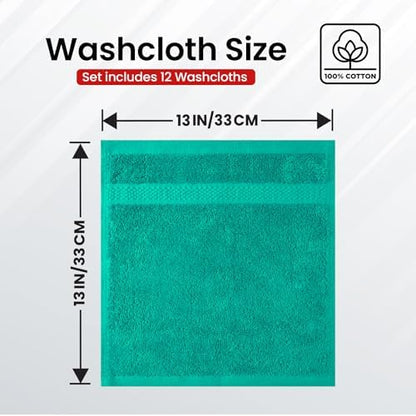 Infinitee Xclusives 100% Cotton Luxury Wash Cloths for Showering - 12 Pack