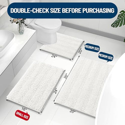 Grandaily Chenille Striped Bathroom Rugs 24x16, Extra Thick and Absorbent Bath Mats, Non-Slip Soft Plush Shaggy Shower Carpet, Machine Wash Dry, Bath Rug for Bathroom, (Small, Ivory)