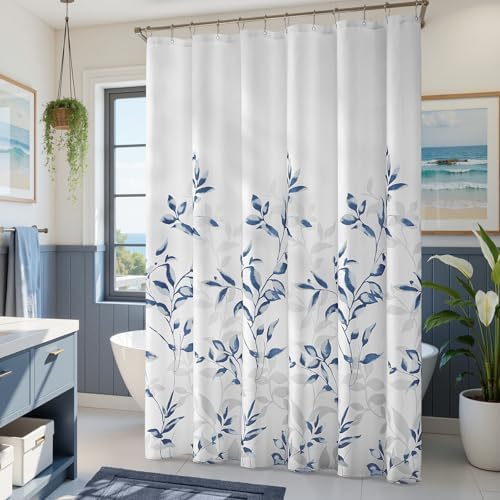 HOMEIDEAS Blue and White Botanical Shower Curtain 72×84 Inches