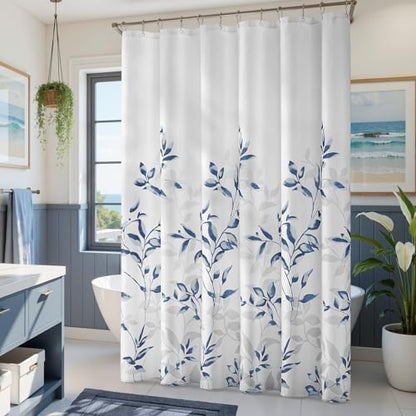 HOMEIDEAS Blue and White Botanical Shower Curtain 72×72 Inches