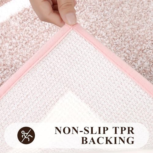 Pauwer Bathroom Rugs Sets 2 Piece, Non Slip Washable Bath Mat, Dusty Pink