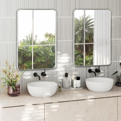Delma Bathroom Vanity Mirror, Silver Framed Mirror for Over Sink, 30x20