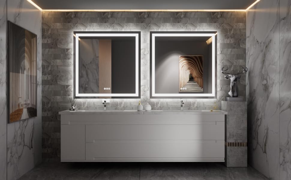 Amorho LED Bathroom Mirror 32"X32" with Front Light and Backlit