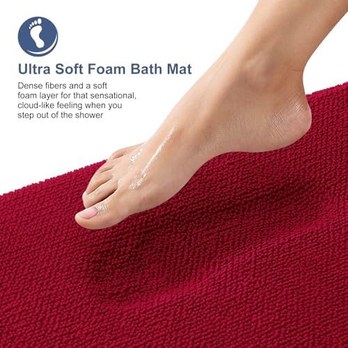 OLANLY Memory Foam Bathroom Runner Rug 44x24, Absorbent Long Bath Mat, Red