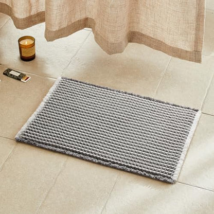 TYUU Waffle Bath Mat, Small Boho Bathroom Rugs Non Slip 24x16 Grey & White