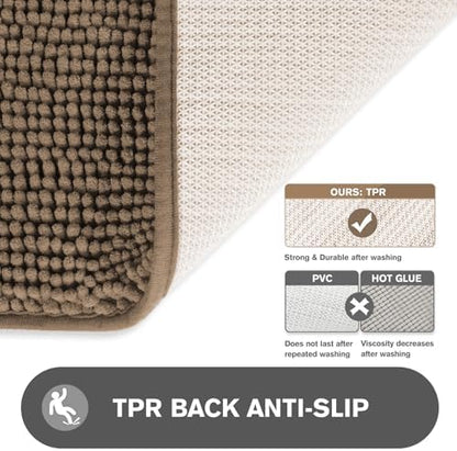Small Bathroom Rug 12"x12" – Washable and Absorbent Mini Bath Mat, Non Slip, Thick Soft Chenille Bath Rugs for Bathroom, Shower, Locker Rug(Taupe)