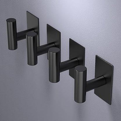 VAEHOLD Wall Towel Hooks, Heavy Duty Sticky Holder Waterproof Towel Hooks for Hanging Coat, Clothes, Closet Hook Wall Mount for Kitchen (Black, 2 Pack)