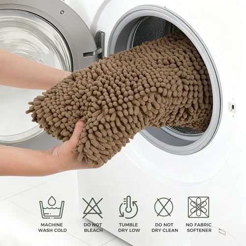 Bcoimo Bath Rug Mat,48x24 Chenille Non Slip Tan Long Bathroom Runner Rugs