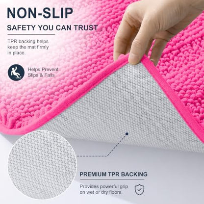 Smiry Thick Chenille Bathroom Rugs 30x20, Soft Absorbent Bath Mat, Hot Pink