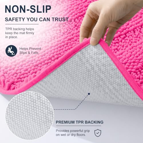 Smiry Thick Chenille Bathroom Runner Rugs 44x24, Soft Bath Mat, Hot Pink