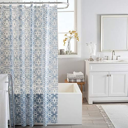 Bath Bliss 70” x 72” PEVA Shower Curtain | 12 Rust Proof Metal Grommets | Reinforced Header | Waterproof | Lisbon Design | Blue