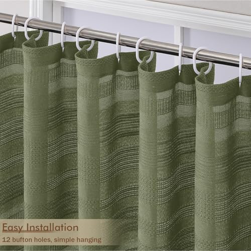 OVZME Extra Long Boho Shower Curtain 84 Inch Long, Modern Farmhouse Heavy Duty Linen Textured Soft Fabric, Rustic Country Cloth Shower Curtain with Tassel for Bathroom Hotel, 72Wx84L, Sage Green