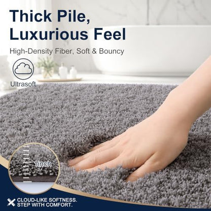OLANLY Microfiber Soft Bathroom Toilet Rugs U-Shaped, 24x20, Light Grey