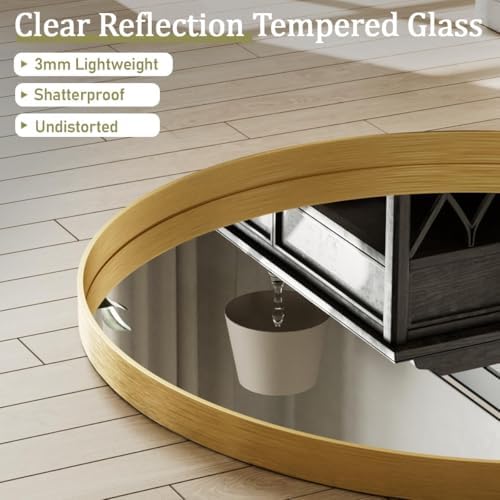 VooBang Round Bathroom Mirror 32 inch, Gold Gorgeous Deep Frame Modern Circle Wall Vanity Mirror for Bedroom, Living Room, Hanging or Leaning, Gold
