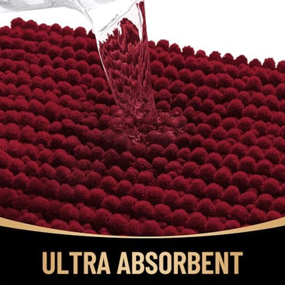 OLANLY Thick Chenille Large Bathroom Rugs Mats 59x35, Burgundy