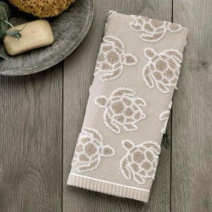 SKL Home Turtle Sculpted Hand Towel Set-2pc, 100% Cotton Jacquard, Taupe