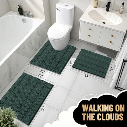 OLANLY Thick Bathroom Rugs 30x20, Soft Chenille Bath Rugs, Blackish Green