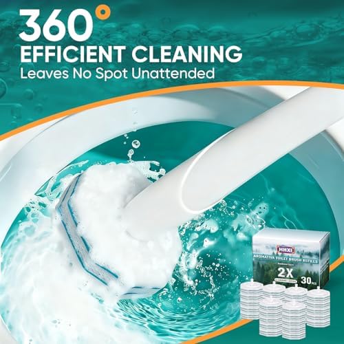 30Ct Aromative Toilet Brush Refills, Double-Layer Cleaning Pads Added, Compatible with Most Toilet Brushes，Rainforest Scent（Patented）