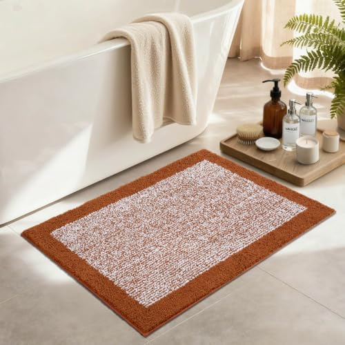 Bathroom Rugs 30x20 Non Slip Washable, Soft Absorbent Bath Mat Coral Orange