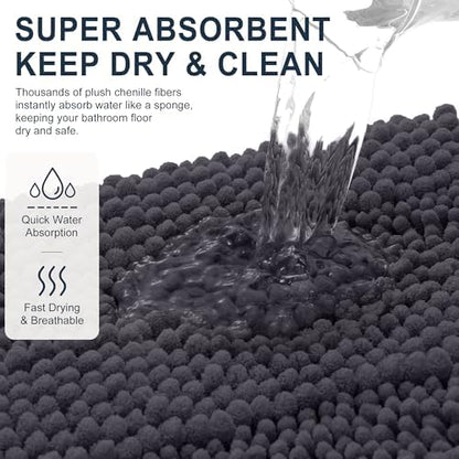 Smiry Thick Chenille Large Bathroom Runner Rugs 50x30, Bath Mat, Dark Grey