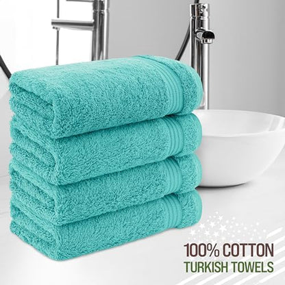 American Veteran Towel, Hand Towels for Bathroom Set of 4, 100% Cotton Turkish Hand Towel Sets, Soft Hand Face Towels, Turquoise Blue Hand Towels