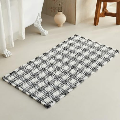 TYUU Waffle Bath Mat, Checkered Bathroom Rugs Non Slip, 48x24 Black & White