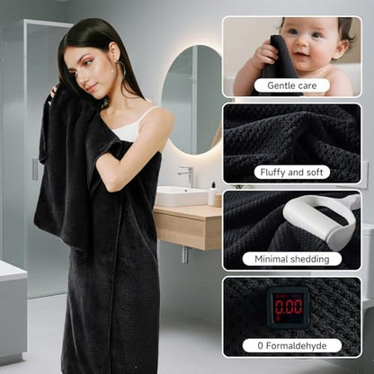 REDKISS 6-Piece Bath Towel Set - 2 Washcloths, 2 Hand Towels, 2 Bath Towels | Ultra-Fiber Coral Fleece, Super Absorbent, No Lint & No Fading | Perfect for Bathroom, Spa, Gym | Family & Adults-Black
