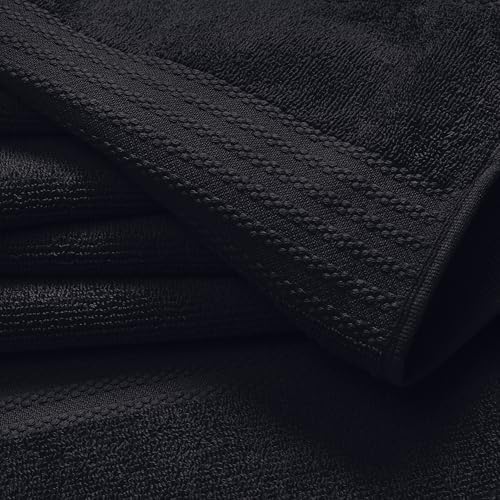 GLAMBURG Ultra Soft 12-Piece Washcloths Set 13x13-100% Ringspun Cotton - Durable & Highly Absorbent Face Towels - Ideal for use in Bathroom, Kitchen, Gym, Spa & General Cleaning - Black