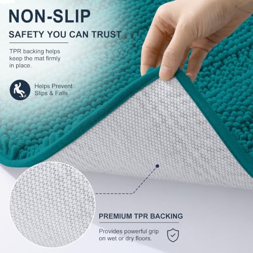 Smiry Thick Small Chenille Bathroom Rugs 24x16, Soft Bath Mat, Deep Lake