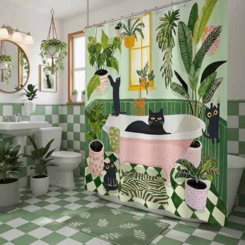 Fowocu Funny Cat Shower Curtain for Bathroom Green 72x 84Inch