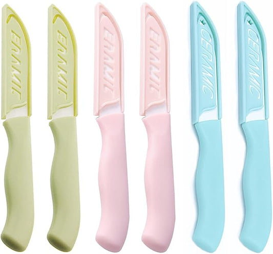 6 Pack Ceramic Paring Knife with Knife Cover, Lightweight Ceramic Knives, Fruit and Vegetable Small Knife (Mix)