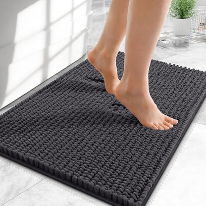 OLANLY Thick Chenille Small Bathroom Rugs Mats 24x16, Dark Grey