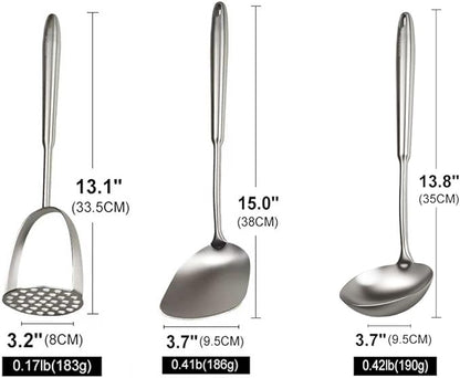304 Professional Potato Masher, Stainless Steel Kitchen Utensils Set, 3 PCS Long Large Metal Cooking Utensil Tools Set, Mirror Polished Kitchen Gadget Kitchen Tool Set, Dishwasher Safe