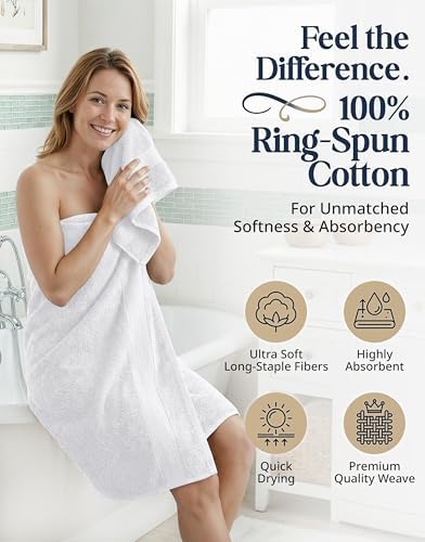 LANE LINEN Bath Towel Set 100% Cotton 6 Piece Soft Absorbent - White