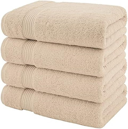 American Veteran Towel, 100% Cotton Turkish Bath Towels for Bathroom 4 Pack, 27x54 Extra Large Premium Soft Drying Bathroom Towels, Beige