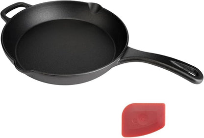 Cast Iron Skillet Set 10" + 12", Family Size | 10" everyday + 12" family skillets. ~12.5 lbs total - full-weight cast iron. No lids. Dual pour spouts. Induction safe.