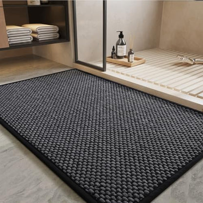 PADOOR-Bath Mat-Super Absorbent Chenille Bathroom Mats-Rubber Backed Bath Mats for Bathroom Non Slip, Easy Clean Bathroom Rugs Front of Bathtub,Shower Room,Sink-17×35, Darkgrey&Black