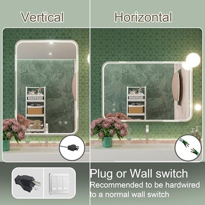 24"x36" Silver LED Bathroom Mirror with Lights,3000K/4500K/6000K