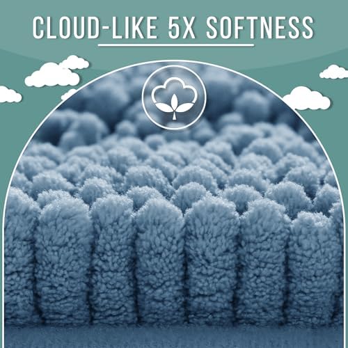 Yimobra Bathroom Rug Mat 32 x 20, Non Slip and Super Absorbent Bath Mat,Machine Washable Quick Dry,Ultra Plush Chenille Shower Rugs for Bathroom Floor Sink Tub and Shower Outside,Denim Blue