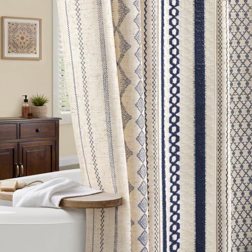 Nave Blue Boho Linen Shower Curtain,72" W x 72" L