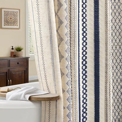 Nave Blue Boho Linen Shower Curtain,72" W x 72" L