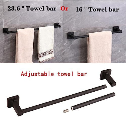 5 Piece Bathroom Hardware Accessories Set Matte Black,24 Inch Towel Bar Set,Towel Rack Set,Bathroom Towel Holder Set
