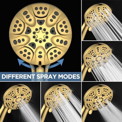 HOPOPRO High Pressure Handheld Shower Head Set with 6 Shower Settings, Gold