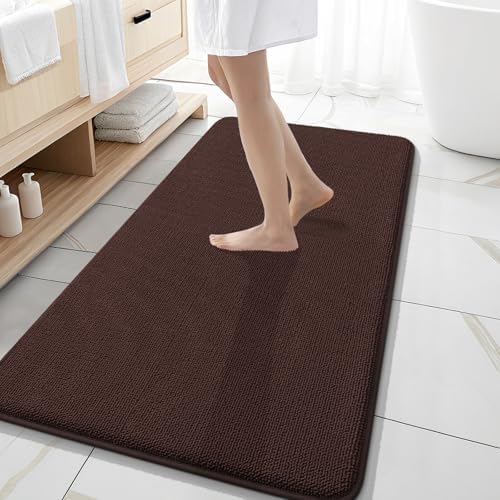 OLANLY Memory Foam Bathroom Runner Rugs 47x20, Absorbent Long Mat, Brown