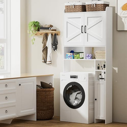 Homhedy Wooden Over The Toilet Storage Cabinet with Barn Door