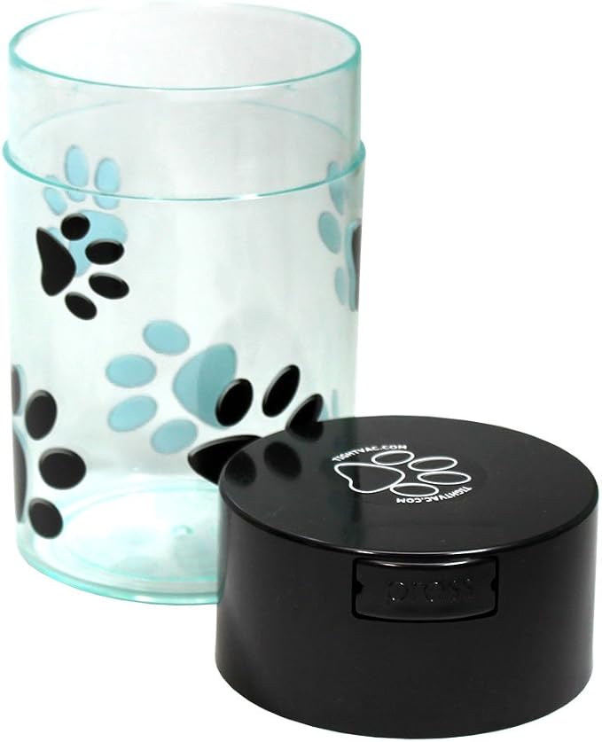 Pawvac 1 to 6 Ounces Container, Airtight Pet Food and Treats Storage Jar - Patented Vacuum Seal Container for Pet Food, Treats and other Dry Goods - Clear with Paws