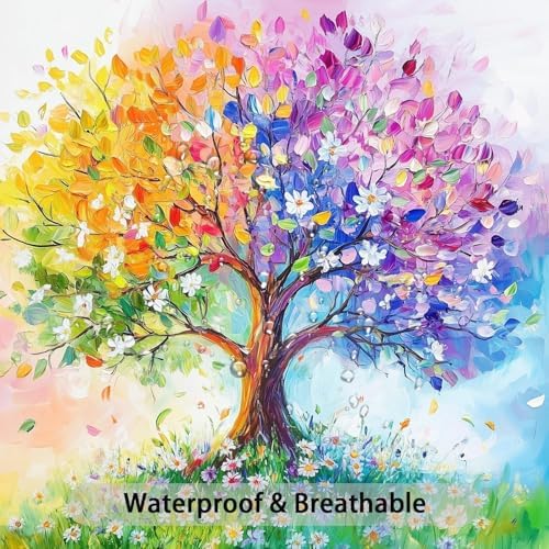 Watercolor Oil Painting Tree Shower Curtains, Colored Seasons Trees Floral Fabric Shower Curtain Set Colorful Abstract Aesthetic Bath Curtain for Bathroom Decor Waterproof Cloth with Hooks 72X84 Inch