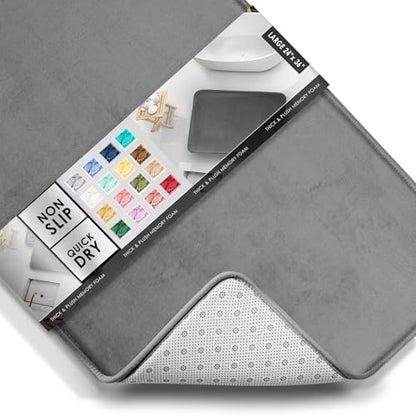 Clara Clark Bathroom Rugs, Velvet Memory Foam Bath Mat, Non-Slip Bath Rugs, Machine Wash, Dries Quickly, Ultra Soft Plush Bath Mats for Bathroom, 24 x 36, Dark Grey